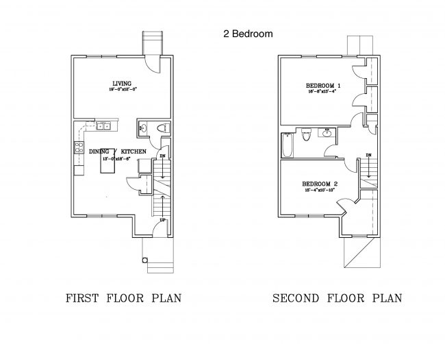 A two bedroom floor plan for The Timbers, a Socha Companies community